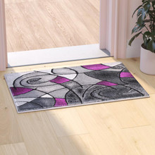 Jubilee Collection 2' x 3' Purple Abstract Pattern Area Rug - Olefin Rug with Jute Backing for Hallway, Entryway, or Bedroom [FLF-ACD-RGTRZ860-23-PU-GG]
