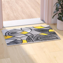 Jubilee Collection 2' x 3' Yellow Abstract Pattern Area Rug - Olefin Rug with Jute Backing for Hallway, Entryway, or Bedroom [FLF-ACD-RGTRZ860-23-YL-GG]