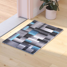 Elio Collection 2' x 3' Blue Color Blocked Area Rug - Olefin Rug with Jute Backing - Entryway, Living Room, or Bedroom [FLF-ACD-RGTRZ861-23-BL-GG]