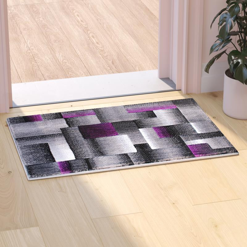 Flash Furniture Elio Collection 2 X 3 Purple Color Blocked Area Rug Olefin With