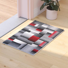 Elio Collection 2' x 3' Red Color Blocked Area Rug - Olefin Rug with Jute Backing - Entryway, Living Room, or Bedroom [FLF-ACD-RGTRZ861-23-RD-GG]