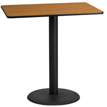 24'' x 42'' Rectangular Natural Laminate Table Top with 24'' Round Bar Height Table Base [FLF-XU-NATTB-2442-TR24B-GG]