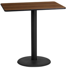 24'' x 42'' Rectangular Walnut Laminate Table Top with 24'' Round Bar Height Table Base [FLF-XU-WALTB-2442-TR24B-GG]
