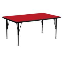 Wren 24''W x 60''L Rectangular Red HP Laminate Activity Table - Height Adjustable Short Legs [FLF-XU-A2460-REC-RED-H-P-GG]