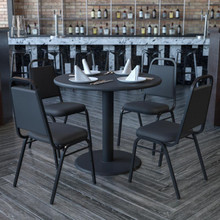 36'' Round Black Laminate Table Set with X-Base and 4 Black Trapezoidal Back Banquet Chairs [FLF-HDBF1001-GG]