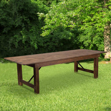 HERCULES Series 9' x 40" Rectangular Antique Rustic Solid Pine Folding Farm Table [FLF-XA-F-108X40-GG]