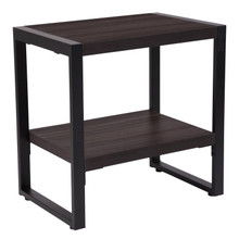 Thompson Collection Charcoal Wood Grain Finish End Table with Black Metal Frame [FLF-NAN-JH-1733-GG]