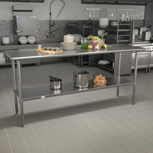 Stainless Steel 18  Gauge Prep and Work Table with Undershelf - NSF Certified - 72"W x 30"D x 34.5"H [FLF-NH-WT-3072-GG]
