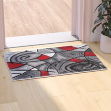 Jubilee Collection 2' x 3' Red Abstract Pattern Area Rug - Olefin Rug with Jute Backing for Hallway, Entryway, or Bedroom [FLF-ACD-RGTRZ860-23-RD-GG]