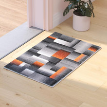 Elio Collection 2' x 3' Orange Color Blocked Area Rug - Olefin Rug with Jute Backing - Entryway, Living Room, or Bedroom [FLF-ACD-RGTRZ861-23-OR-GG]