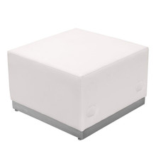 HERCULES Alon Series Melrose White LeatherSoft Ottoman with Brushed Stainless Steel Base [FLF-ZB-803-OTTOMAN-WH-GG]