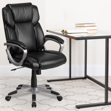 Mid-Back Black LeatherSoft Executive Swivel Office Chair with Padded Arms [FLF-GO-2236M-BK-GG]