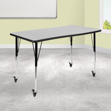 Wren Mobile 28"W x 47.5"L Rectangle Wave Flexible Collaborative Grey Laminate Activity Table-Standard Height Adjust Legs [FLF-XU-A3048-CON-GY-T-A-CAS-GG]