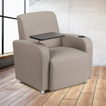 Gray LeatherSoft Guest Chair with Tablet Arm, Chrome Legs and Cup Holder [FLF-BT-8217-GV-GG]