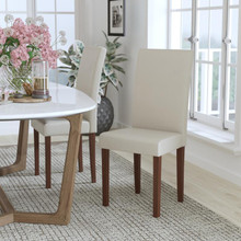 Greenwich Series Ivory LeatherSoft Upholstered Panel Back Mid-Century Parsons Dining Chair [FLF-QY-A37-9061-BGL-GG]