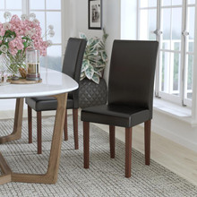 Greenwich Series Black LeatherSoft Upholstered Panel Back Mid-Century Parsons Dining Chair [FLF-QY-A37-9061-BKL-GG]