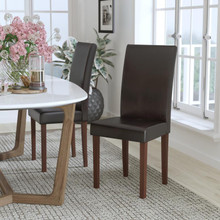 Greenwich Series Brown LeatherSoft Upholstered Panel Back Mid-Century Parsons Dining Chair [FLF-QY-A37-9061-BRNL-GG]