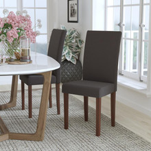 Greenwich Series Gray Fabric Upholstered Panel Back Mid-Century Parsons Dining Chair [FLF-QY-A37-9061-GY-GG]