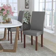 Greenwich Series Light Gray Fabric Upholstered Panel Back Mid-Century Parsons Dining Chair [FLF-QY-A37-9061-LGY-GG]