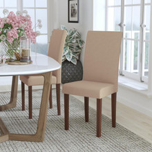 Greenwich Series Beige Fabric Upholstered Panel Back Mid-Century Parsons Dining Chair [FLF-QY-A37-9061-BGE-GG]
