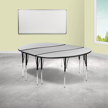 Emmy 2 Piece 86" Oval Wave Flexible Grey Thermal Laminate Activity Table Set - Standard Height Adjustable Legs [FLF-XU-GRP-A3060CON-60-GY-T-A-GG]