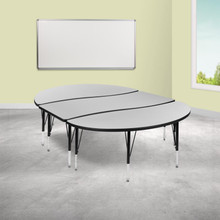 Emmy 2 Piece 86" Oval Wave Flexible Grey Thermal Laminate Activity Table Set - Height Adjustable Short Legs [FLF-XU-GRP-A3060CON-60-GY-T-P-GG]