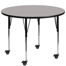 Wren Mobile 42'' Round Grey HP Laminate Activity Table - Standard Height Adjustable Legs [FLF-XU-A42-RND-GY-H-A-CAS-GG]