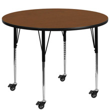Wren Mobile 42'' Round Oak HP Laminate Activity Table - Standard Height Adjustable Legs [FLF-XU-A42-RND-OAK-H-A-CAS-GG]