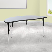 Wren 60" Half Circle Wave Flexible Collaborative Grey Thermal Laminate Activity Table - Standard Height Adjustable Legs [FLF-XU-A60-HCIRC-GY-T-A-GG]