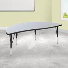 Wren 60" Half Circle Wave Flexible Collaborative Grey Thermal Laminate Activity Table - Height Adjustable Short Legs [FLF-XU-A60-HCIRC-GY-T-P-GG]
