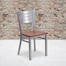 HERCULES Series Silver Slat Back Metal Restaurant Chair - Cherry Wood Seat [FLF-XU-DG-60401-CHYW-GG]