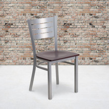 HERCULES Series Silver Slat Back Metal Restaurant Chair - Mahogany Wood Seat [FLF-XU-DG-60401-MAHW-GG]