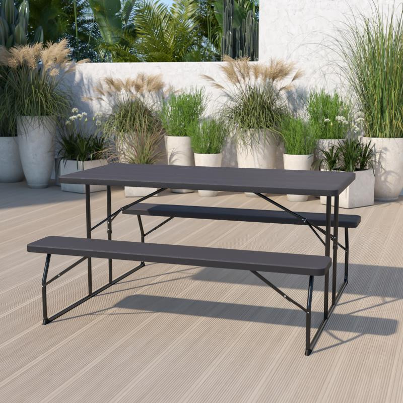 Folding table with online bench seats