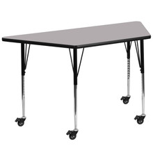 Wren Mobile 29''W x 57''L Trapezoid Grey Thermal Laminate Activity Table - Standard Height Adjustable Legs [FLF-XU-A2960-TRAP-GY-T-A-CAS-GG]