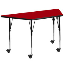 Wren Mobile 29''W x 57''L Trapezoid Red Thermal Laminate Activity Table - Standard Height Adjustable Legs [FLF-XU-A2960-TRAP-RED-T-A-CAS-GG]