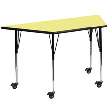 Wren Mobile 29''W x 57''L Trapezoid Yellow Thermal Laminate Activity Table - Standard Height Adjustable Legs [FLF-XU-A2960-TRAP-YEL-T-A-CAS-GG]