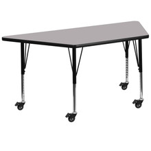 Wren Mobile 29''W x 57''L Trapezoid Grey Thermal Laminate Activity Table - Height Adjustable Short Legs [FLF-XU-A2960-TRAP-GY-T-P-CAS-GG]
