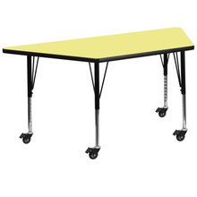 Wren Mobile 29''W x 57''L Trapezoid Yellow Thermal Laminate Activity Table - Height Adjustable Short Legs [FLF-XU-A2960-TRAP-YEL-T-P-CAS-GG]