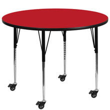 Wren Mobile 48'' Round Red HP Laminate Activity Table - Standard Height Adjustable Legs [FLF-XU-A48-RND-RED-H-A-CAS-GG]