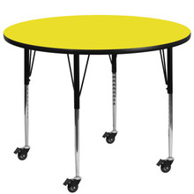 Wren Mobile 48'' Round Yellow HP Laminate Activity Table - Standard Height Adjustable Legs [FLF-XU-A48-RND-YEL-H-A-CAS-GG]