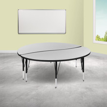 Emmy 2 Piece Emmy 60" Circle Wave Flexible Grey Thermal Laminate Activity Table Set - Height Adjustable Short Legs [FLF-XU-GRP-A60-HCIRC-GY-T-P-GG]