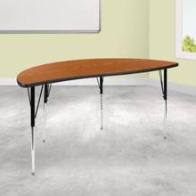 Wren 60" Half Circle Wave Flexible Collaborative Oak Thermal Laminate Activity Table - Standard Height Adjustable Legs [FLF-XU-A60-HCIRC-OAK-T-A-GG]