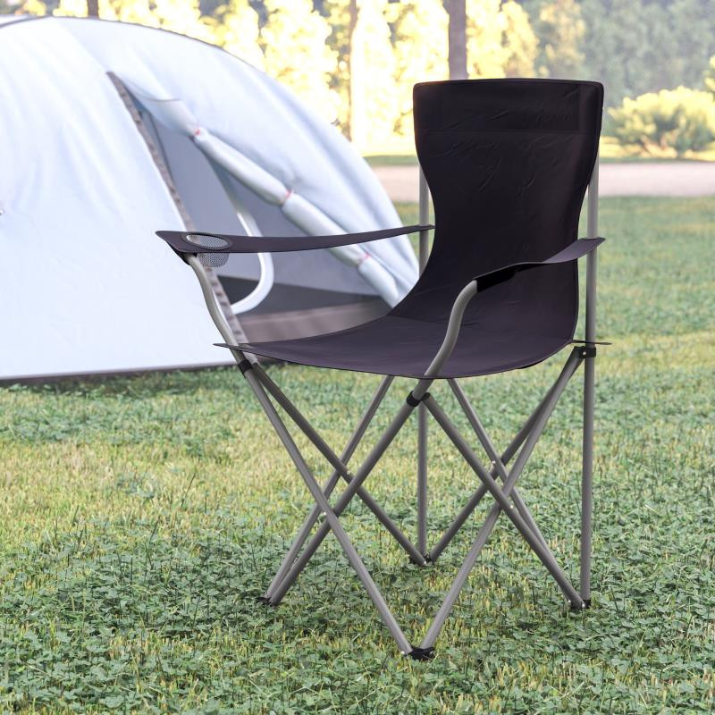 Flash Furniture Quad Folding Camping Sports Portable Chair, Black