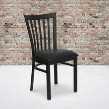 HERCULES Series Black School House Back Metal Restaurant Chair - Black Vinyl Seat [FLF-XU-DG6Q4BSCH-BLKV-GG]