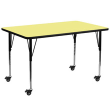 Wren Mobile 30''W x 72''L Rectangular Yellow Thermal Laminate Activity Table - Standard Height Adjustable Legs [FLF-XU-A3072-REC-YEL-T-A-CAS-GG]