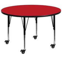 Wren Mobile 48'' Round Red HP Laminate Activity Table - Height Adjustable Short Legs [FLF-XU-A48-RND-RED-H-P-CAS-GG]
