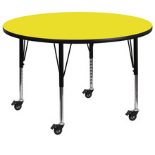 Wren Mobile 48'' Round Yellow HP Laminate Activity Table - Height Adjustable Short Legs [FLF-XU-A48-RND-YEL-H-P-CAS-GG]