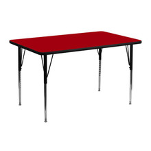 Wren 24''W x 48''L Rectangular Red Thermal Laminate Activity Table - Standard Height Adjustable Legs [FLF-XU-A2448-REC-RED-T-A-GG]