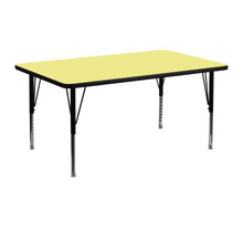 Wren 24''W x 48''L Rectangular Yellow Thermal Laminate Activity Table - Height Adjustable Short Legs [FLF-XU-A2448-REC-YEL-T-P-GG]