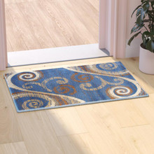 Valli Collection 2' x 3' Blue Abstract Area Rug - Olefin Rug with Jute Backing - Hallway, Entryway, Bedroom, Living Room [FLF-OKR-RG1100-23-BL-GG]